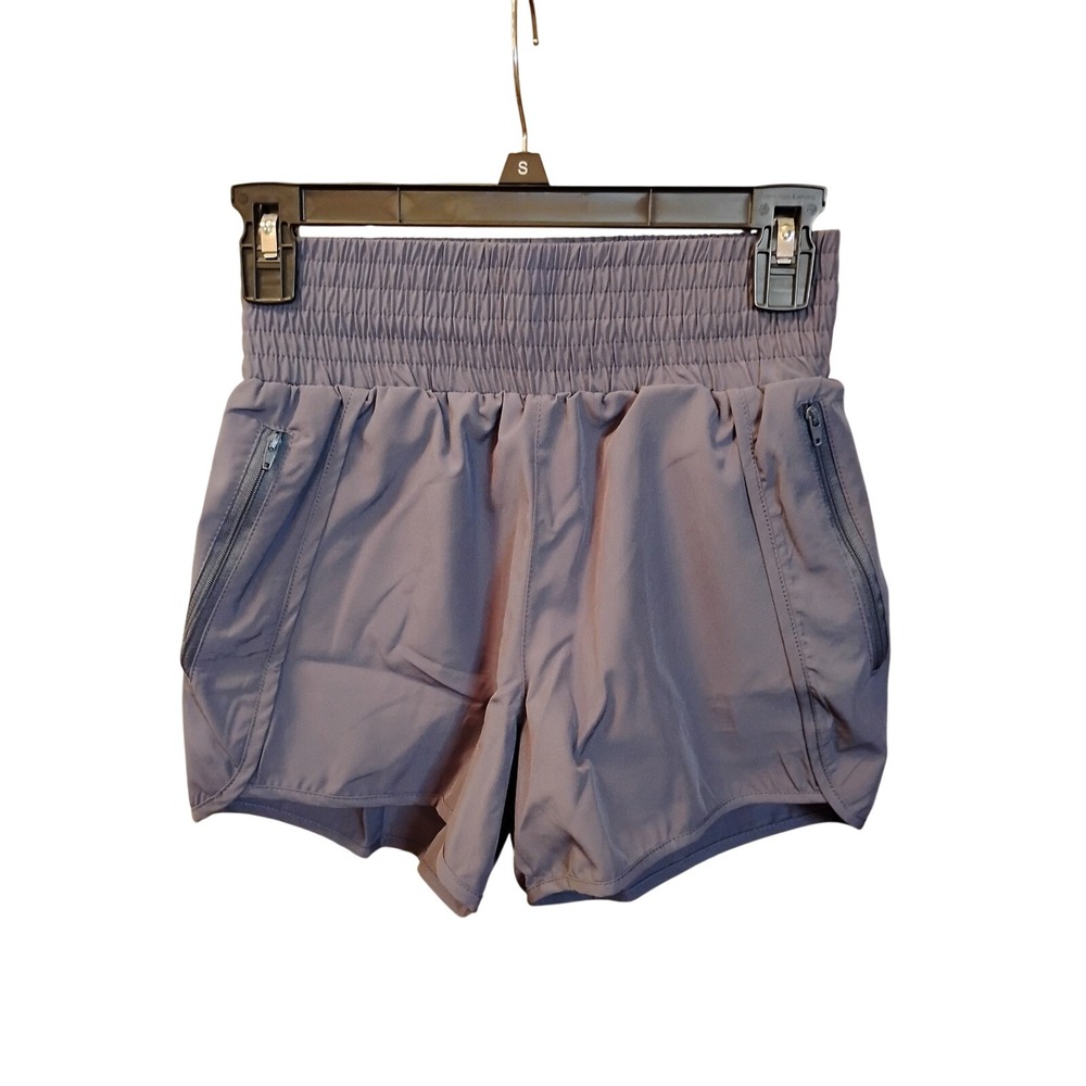 Rosvigor Womens Athletic Shorts Gray High Waisted Smocked Zipper Pockets XS NEW